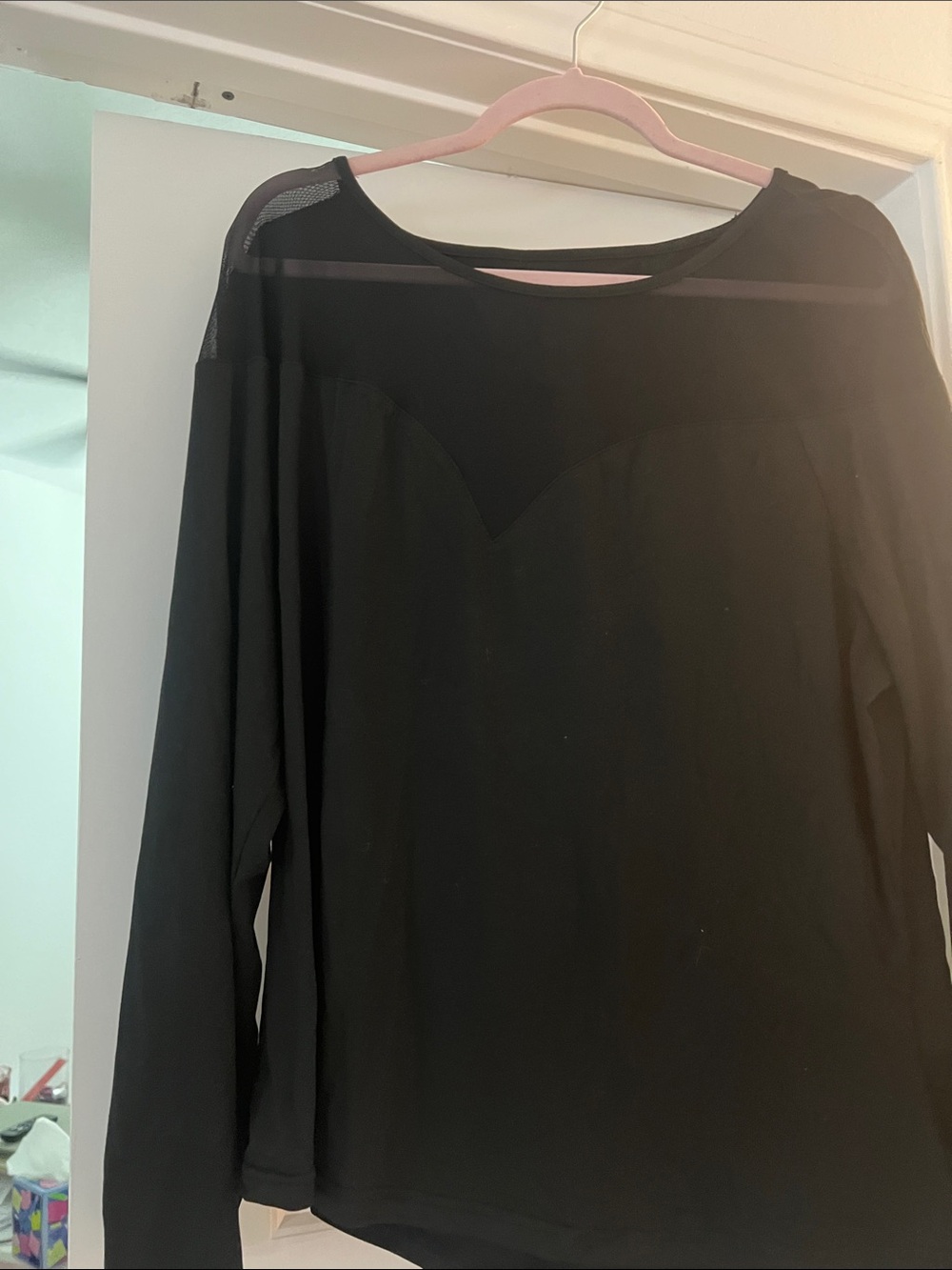Black Women's Long-Sleeve Top - Sleek Mesh Yoke